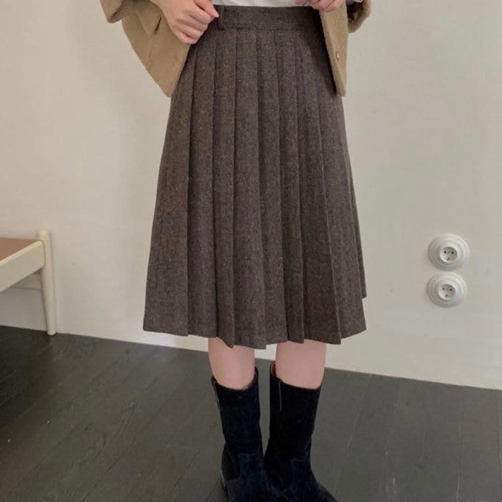 리브레 체크 미디 스커트 플리츠 주름 치마 2col libre