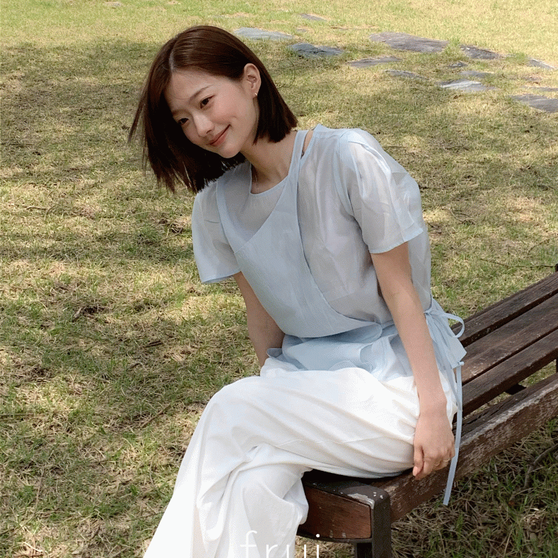 하늘 블라우스 뷔스티에 set (sky blue,ivory)