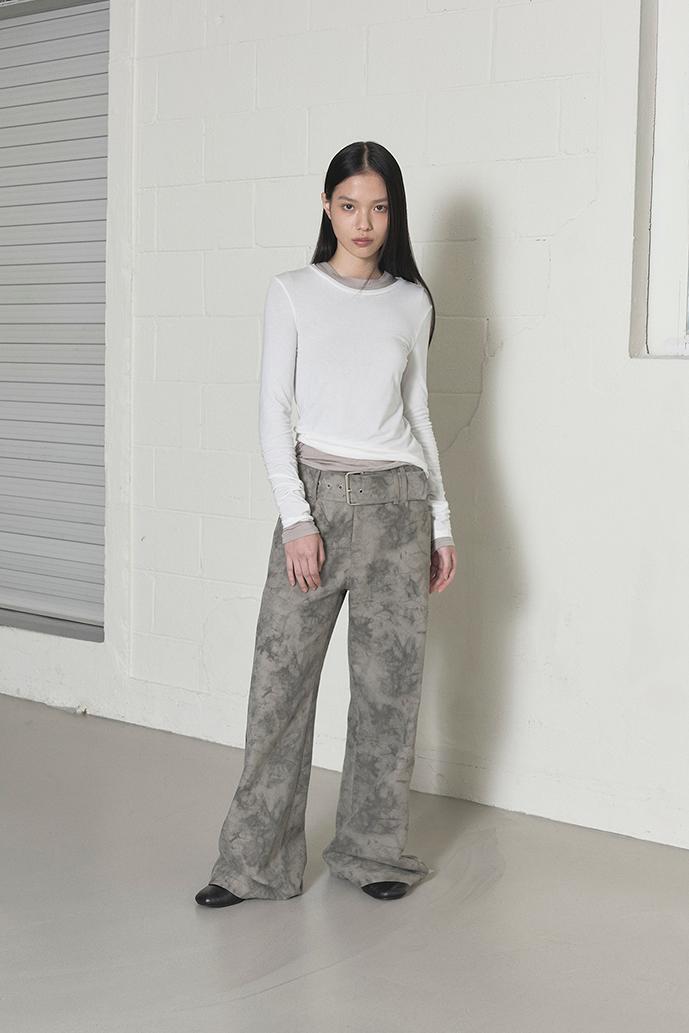 [1st Restcok] JARQUARD BELT TROUSERS - BEIGE