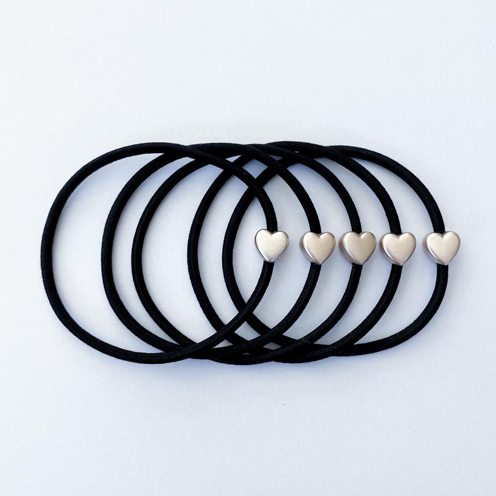 심플 하트 참 머리끈 / 검정 머리 고무줄 5개