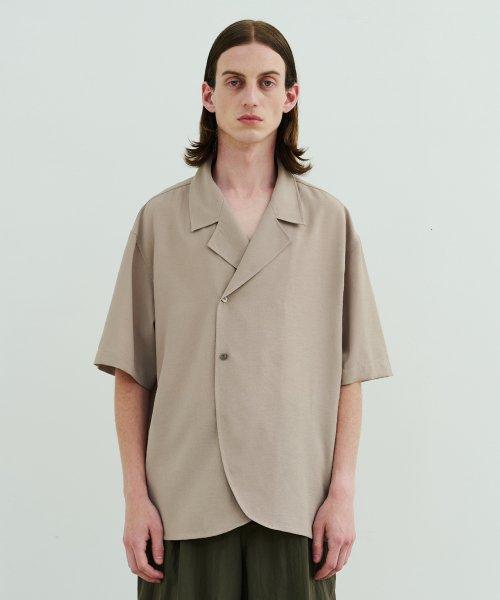 blazer collar s/s shirt beige