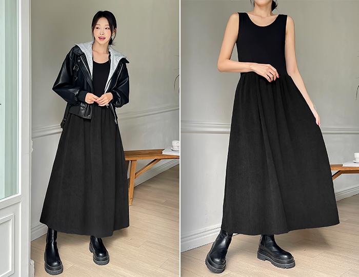 매일다르게! 레이어드 스판 코듀로이 맥시 원피스