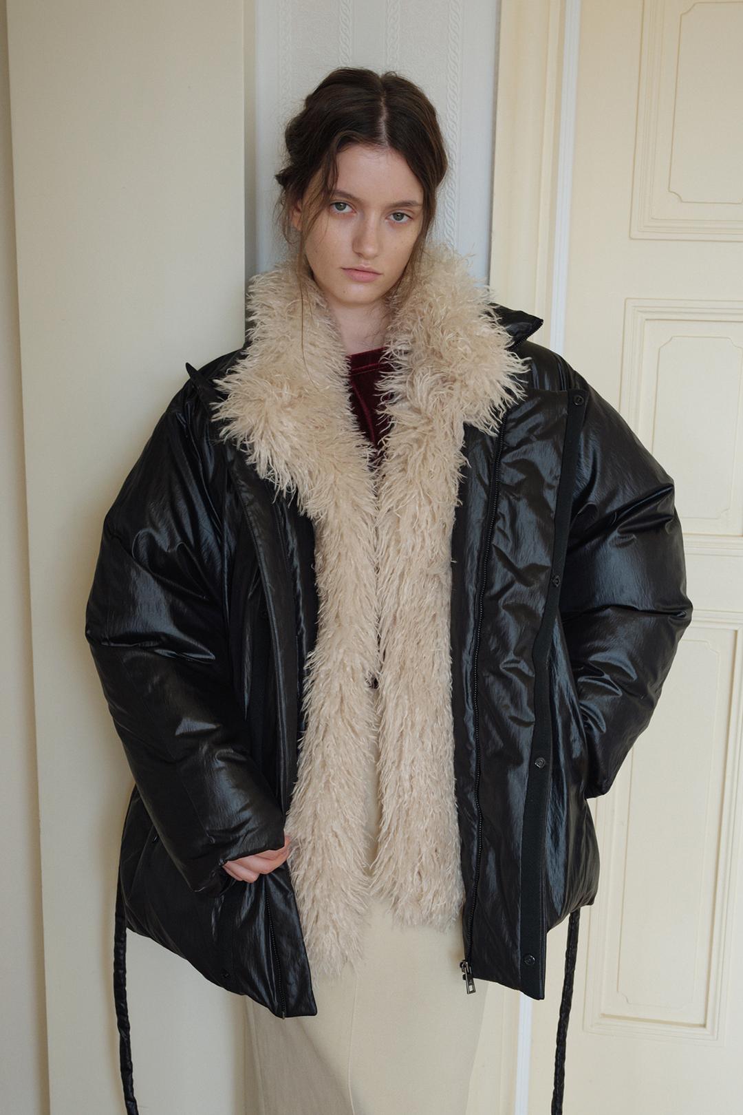 FUR HIGH NECK GOOSE DOWN JUMPER_BLACK