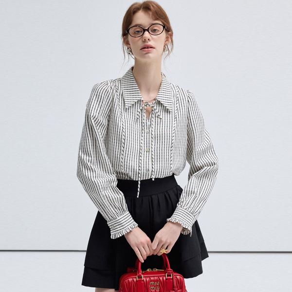 VEGA 스트라이프 캐주얼 심플 프렌치 셔츠 0005