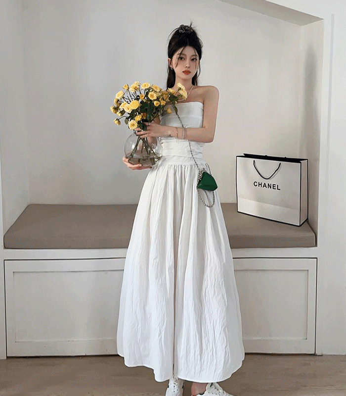 브이루아   ★이건 사야해😘[MADE] [고퀄👍]셔먼 뷔스티에탑 셔링 롱원피스 드레스★3colors/튜브탑/브라이덜샤워/브샤/스튜디오/.스냅/촬영룩/동남아/여행룩/휴양지/바캉스룩/