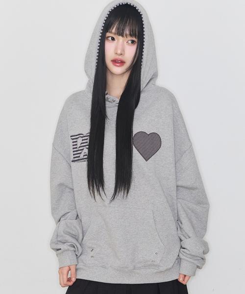 129 스트라이프 배색 후드티 멜란지