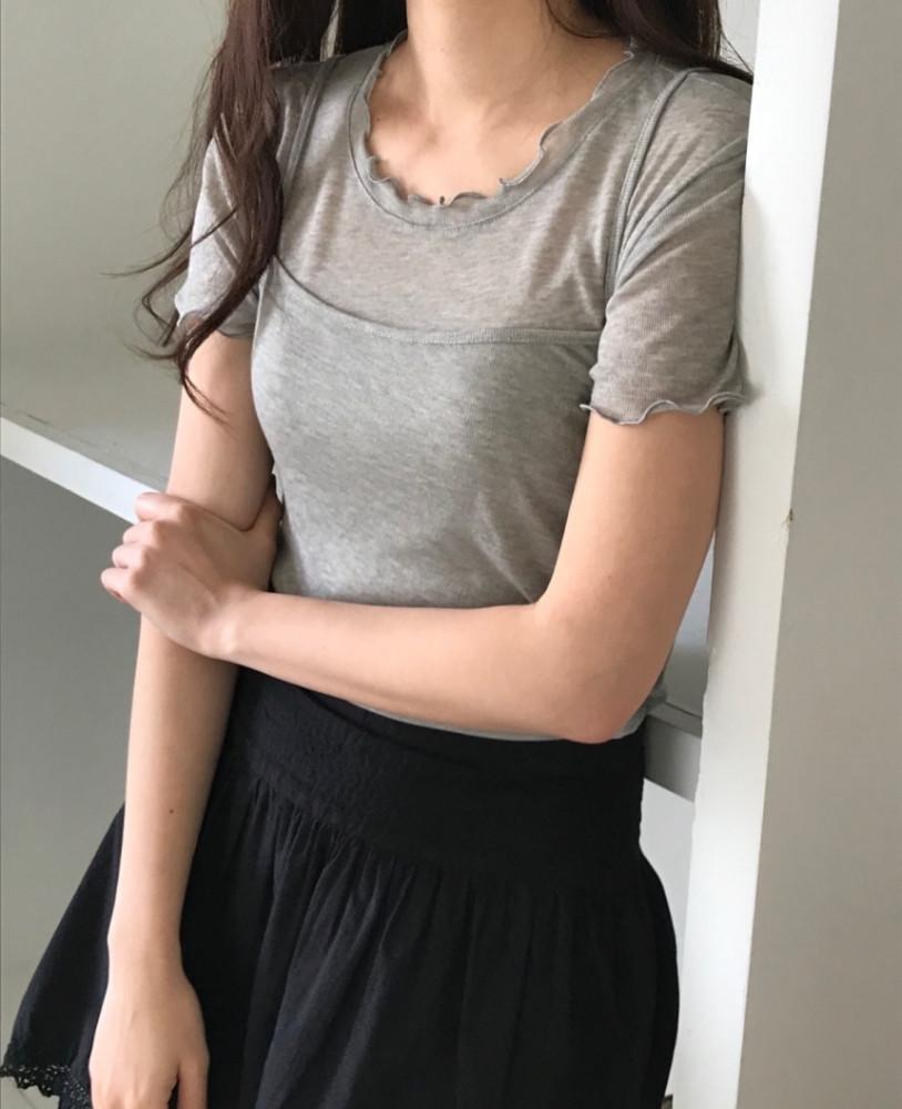 아이당일/ 파운더스 매기티 프릴 레이어드나시 세트 반팔 라운드넥 여리티셔츠(5col)