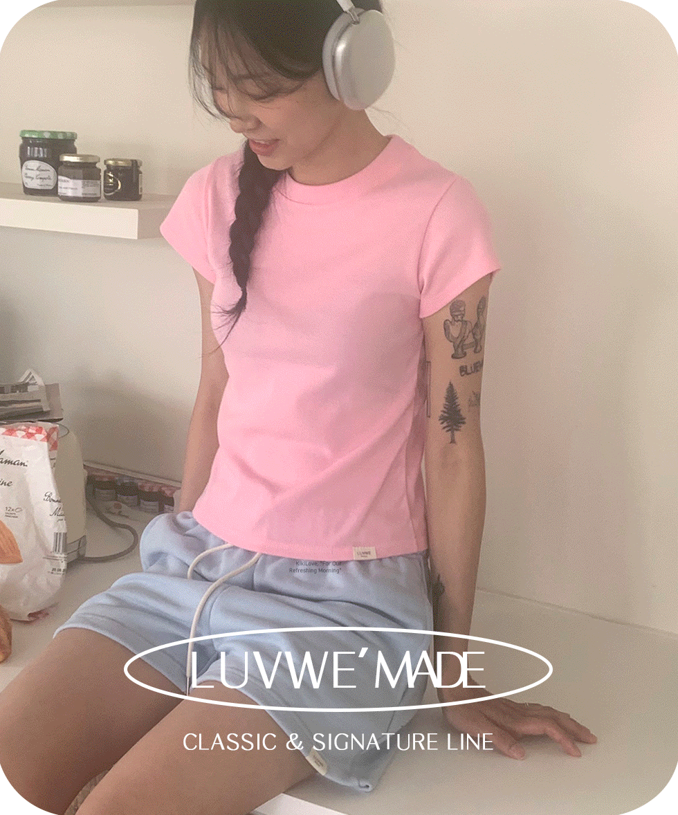 🚀당일발송[MADE/쫀쫀탄탄] #자체제작 클래식 슬림 무지 반팔 세미크롭 라벨 티셔츠 (9color)_LUVWE' made