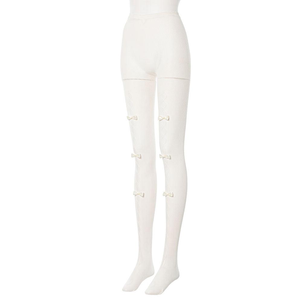 【メール便】ホールリボンシアータイツ - オフホワイト / M-L
