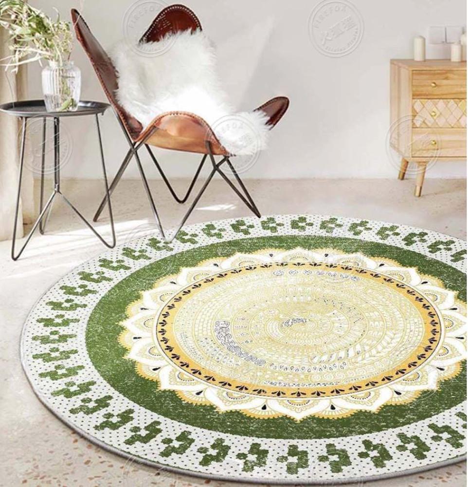 에스닉 원형 러그 페르시안 카페트 그린 러그