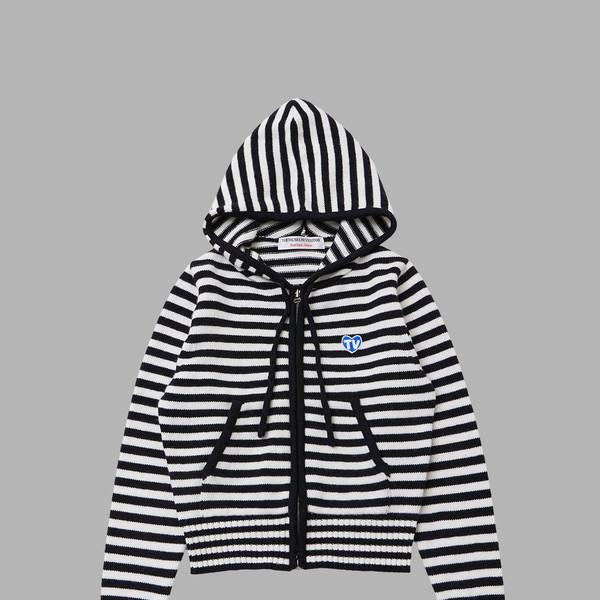 TV HEART LOGO STRIPE ZIP-UP HOODY (BLACK)