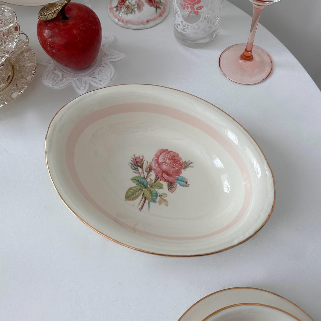 vintage pink rose oval vegetable bowl
