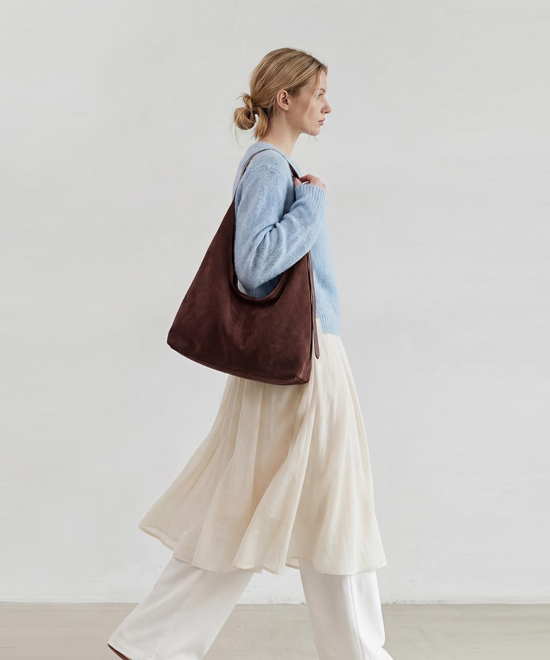 애드에딧 #재입고🤎#파우치set Knotted suede shoulder bag / 노티드 스웨이드숄더백 화장품파우치 세트 스웨이드백 드뮤어 보부상 크로스백 쇼퍼백 (3color)