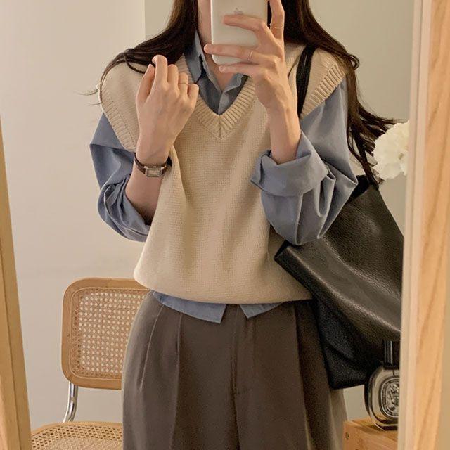 [레이어드] 어텀 보니 루즈핏 브이넥 니트조끼 (3color)_321g