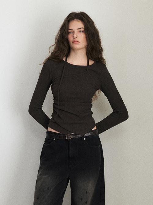 에트몽(ETMON)  Layered Halter Strap T-Shirt, Brown - 사이즈 & 후기 | 무신사