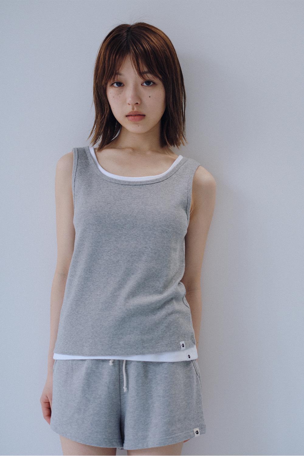 BASIC U-NECK SLEEVELESS, MELANGE GRAY