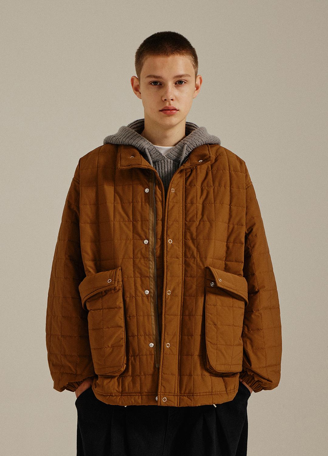 Oversize Padded Quilting Jumper Brown