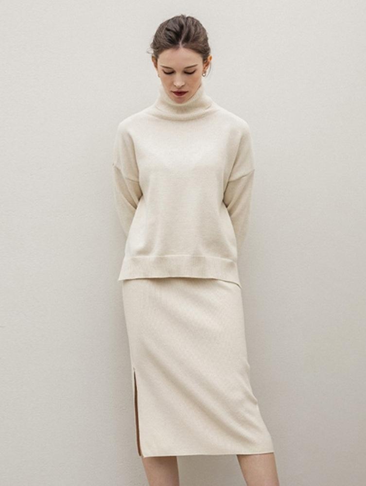 터틀넥 스웨터 스커트 세트(VXCTRE2)