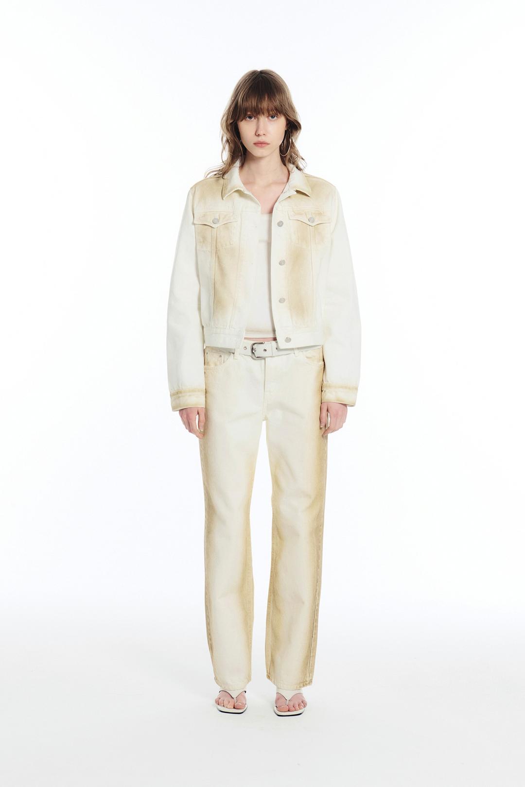 BRUSH DYEING DENIM PANTS / IVORY