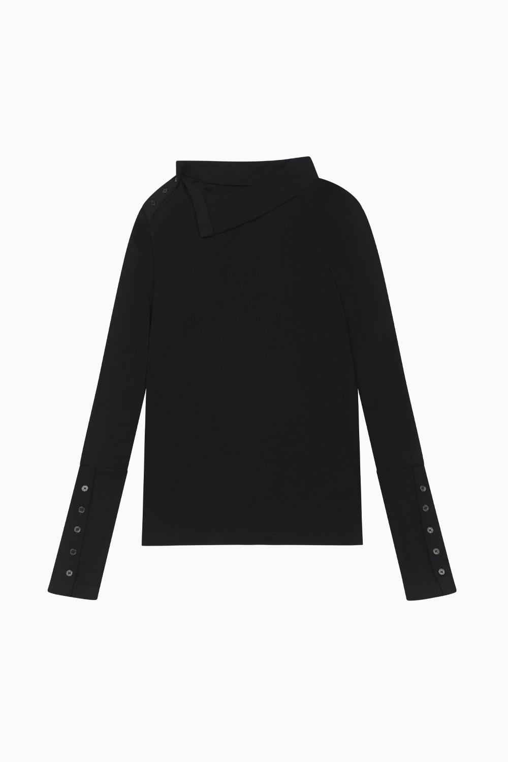 TWO-WAY BUTTON TURTLENECK T-SHIRT, NAVY