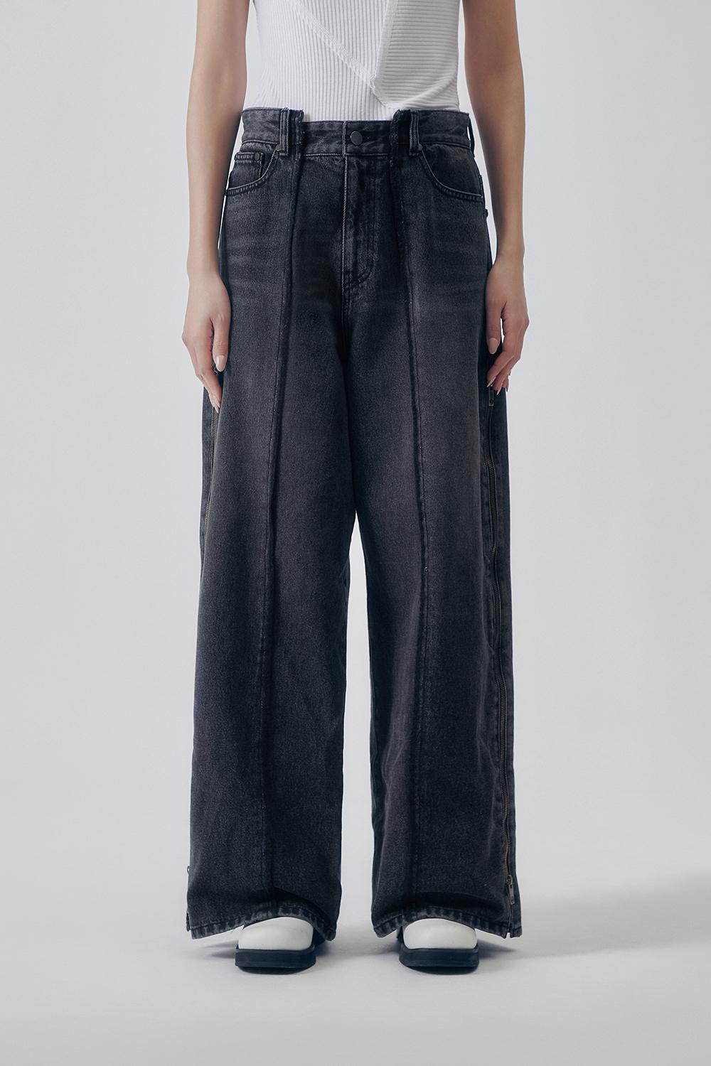 Utility Zipper Denim Pants [ Gray ]
