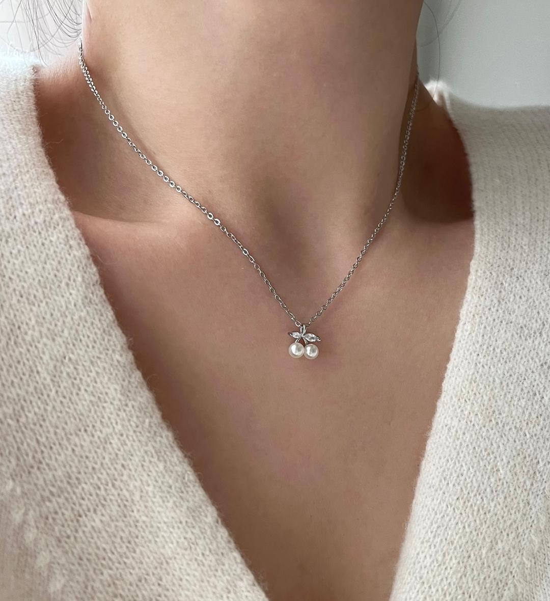 silver 925 silver cherry teen pearl innocence wedding guest necklace