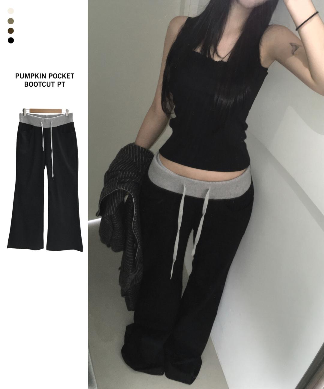 리즈리버 [*백포켓point] 펌킨 배색 포켓 라인 부츠컷 팬츠 pt - 4color