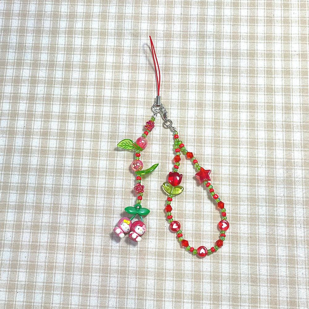 ★하자상품★ 야마가타 한정 체리 버전 키티비즈스트랩﻿﻿﻿﻿ 키티비즈키링 키티열쇠고리 키티스트랩 헬로키티키링 산리오열쇠고리 플립키링