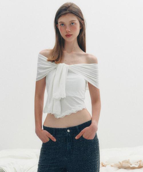 OFF SHOULDER LACE TIED T-SHIRTS_TT5S216IV