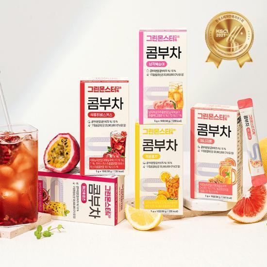 [20억 유산균] 그린몬스터 디톡 콤부차 10T 5종 택1 (허니자몽/납작복숭아/석류히비스커스/패션후르츠/레몬홍차)