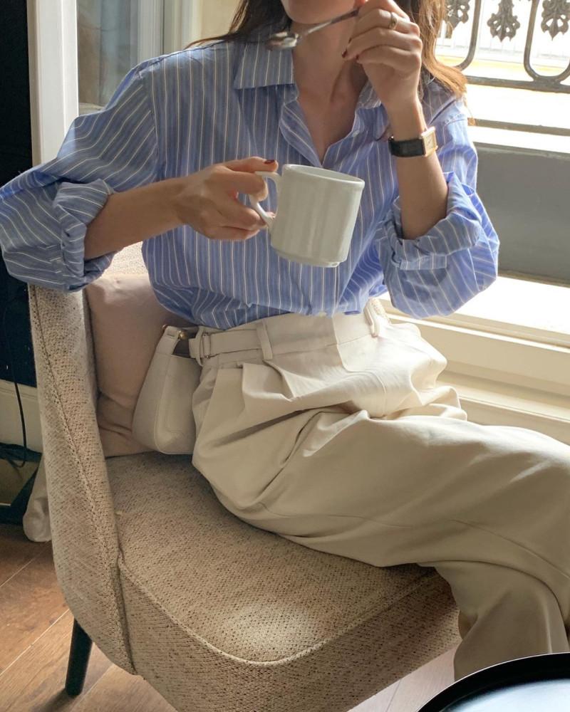 (핑크 당일) LONDON LACE 런던레이스 셀린 스트라이프 남방 셔츠 nb (3 Color)