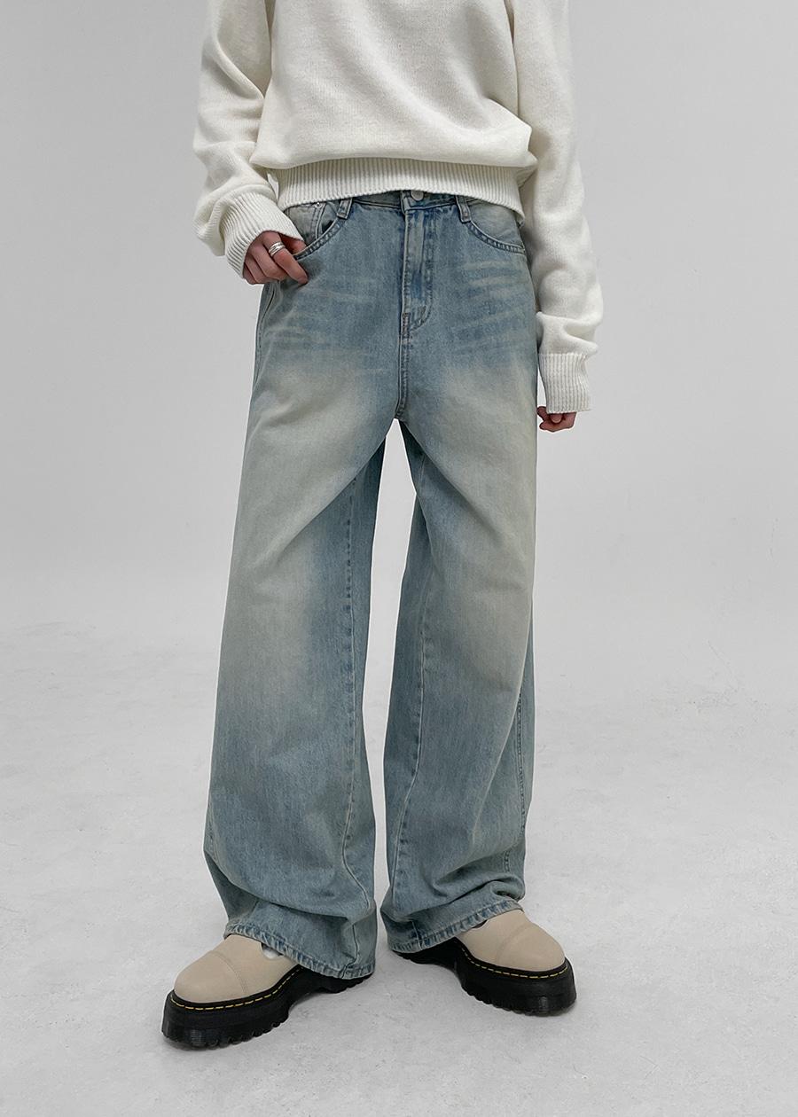 블랙업 [1천장판매] 가미크 절개 와이드 데님팬츠