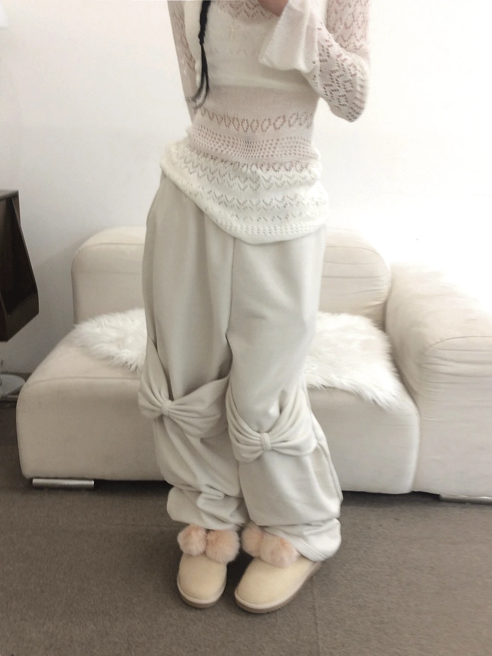 ribbon wide string pants (3 color) | 리본 와이드 스트링 팬츠