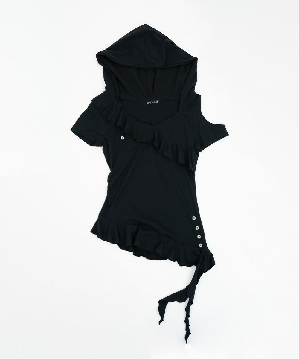DROP FRILL T SHIRTS [BLACK]