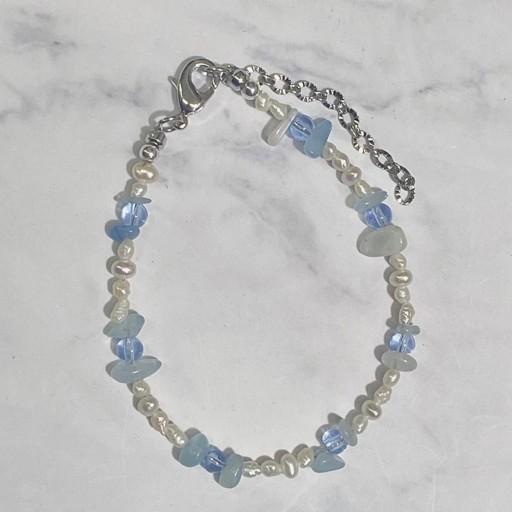 못난이담수진주 아쿠아마린 천연석 원석 팔찌 3월