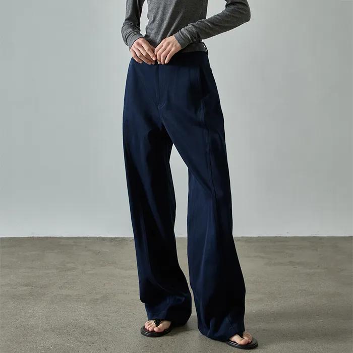 커브드 코튼 팬츠_navy