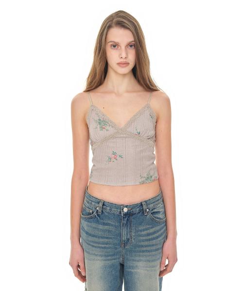 플로럴 레이스 리브드 카미탑 베이지