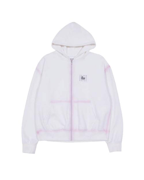 SPRAY PRINTED ZIP UP HOODY (WHITE)