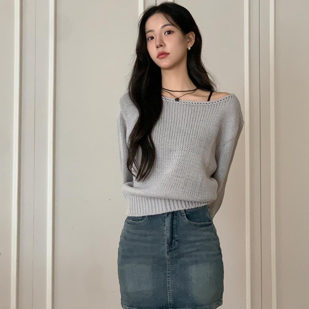언니가간다 [무료배송][여리여리]모브릿 보트넥 니트 - 긴팔니트 가을 겨울 꾸안꾸 데일리 데이트룩 간절기 세미크롭