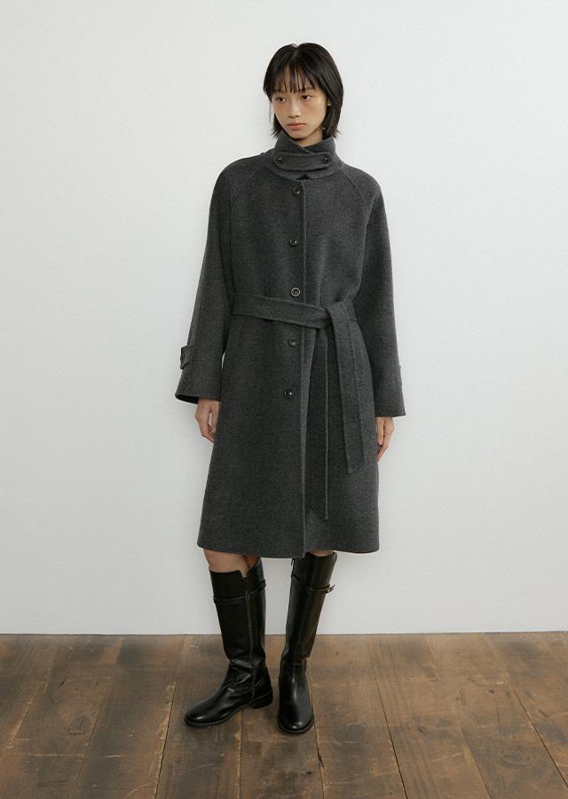 handmade cashmere balmacan coat-charcoal