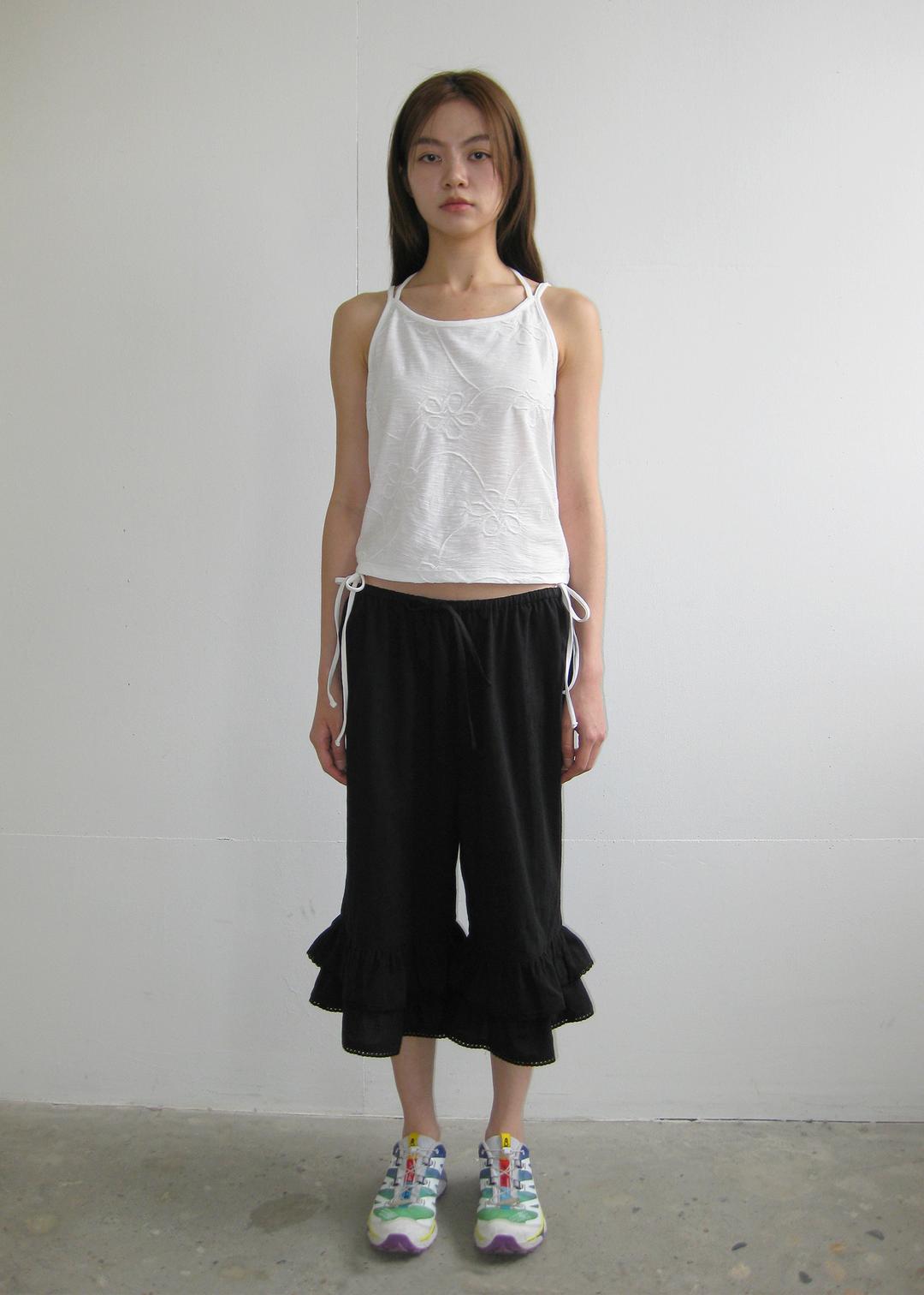 Lace Frill Capri Pants_Black