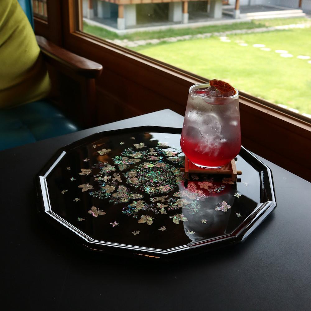 홈카페 12각 나전칠기 자개 쟁반 옻칠 트레이 답례품 선물