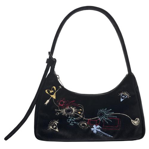Multicolour Embroidery Velvet Mini Bag _ BLACK