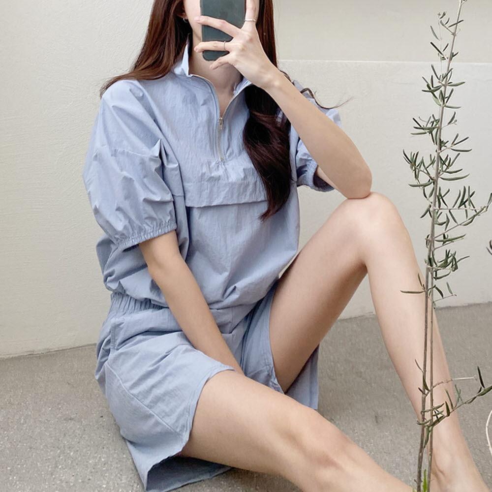 [여름 캐주얼룩 셋업] 반집업아노락 반팔반바지세트 여름 트레이닝세트 운동복상하의