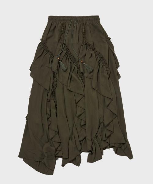 보호 시크 사선 프릴 스커트 올리브_FS2WS88F