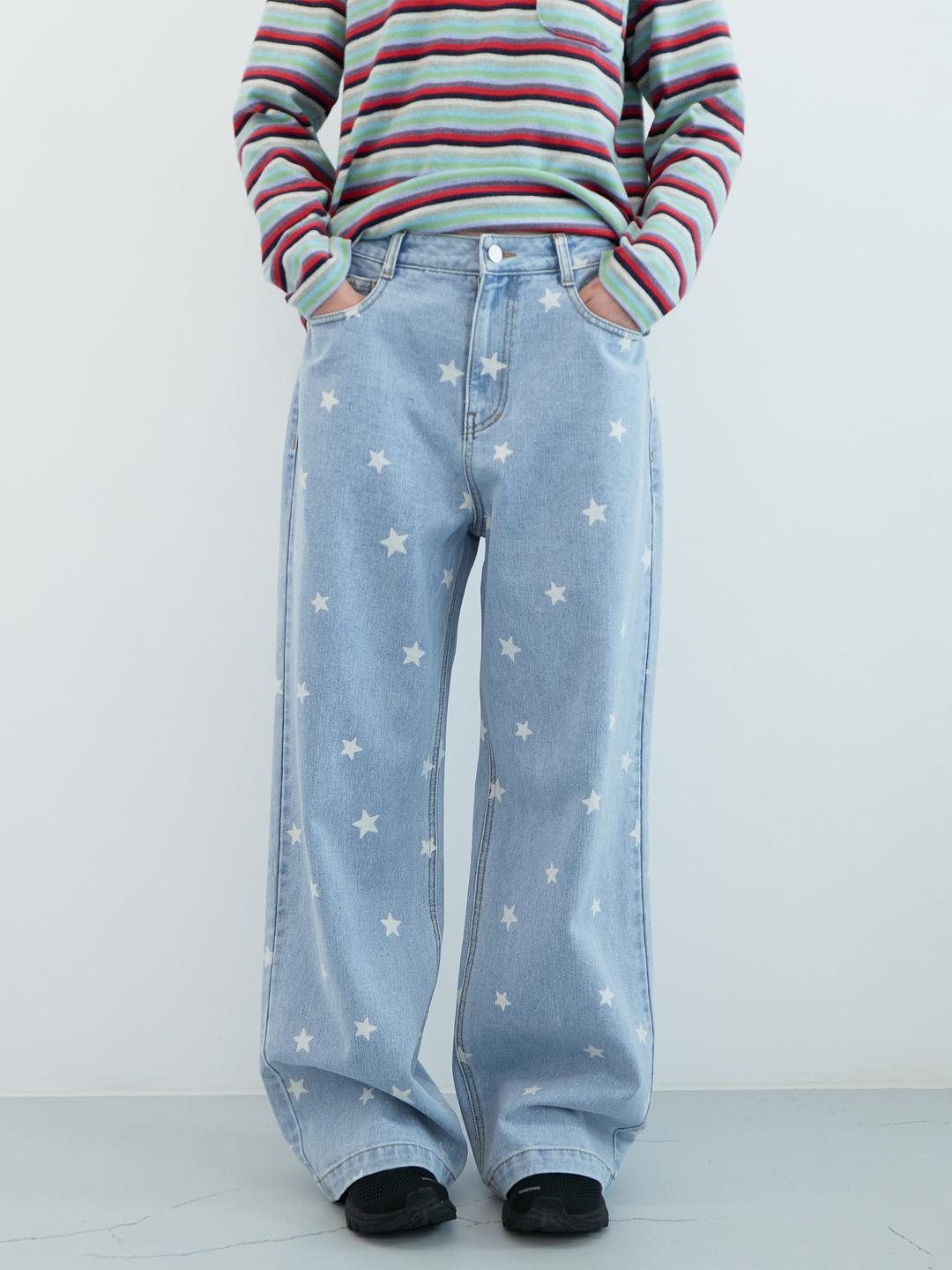 스타 와이드 데님 팬츠 (Light Blue)
