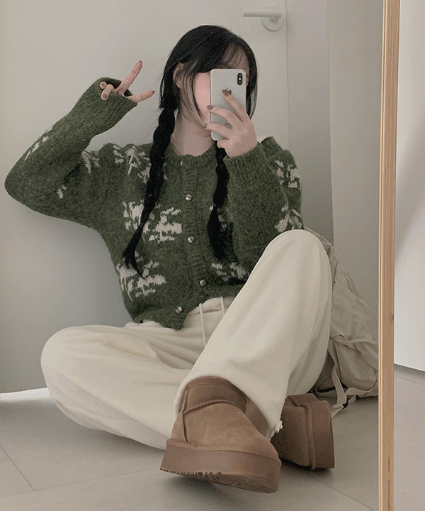 하비언니 #12798 [울10%] 도톰 라운드 노르딕 스노우 긴팔 니트 가디건 : 3color