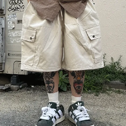 [Unisex] 와이드 캣 벌룬 카고 버뮤다 팬츠