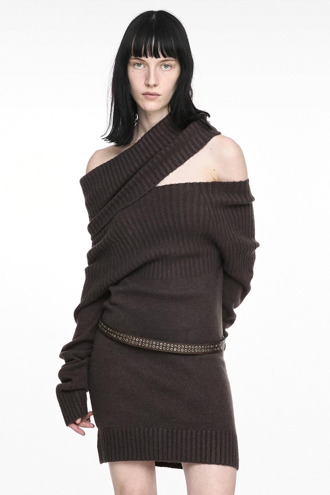 2-WAY SHAWL KNIT BROWN