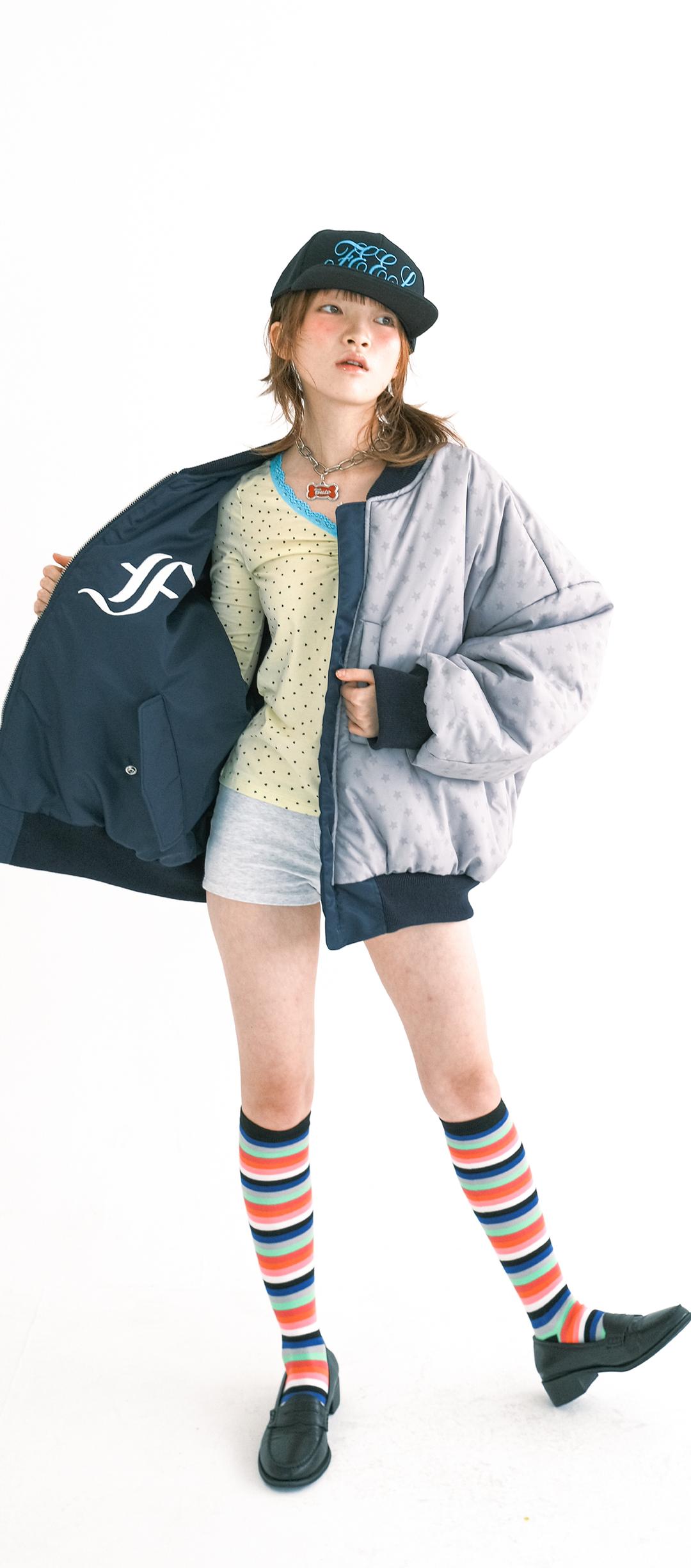4차★[F.E.E.S] patch bomber padded jacket (navy)
